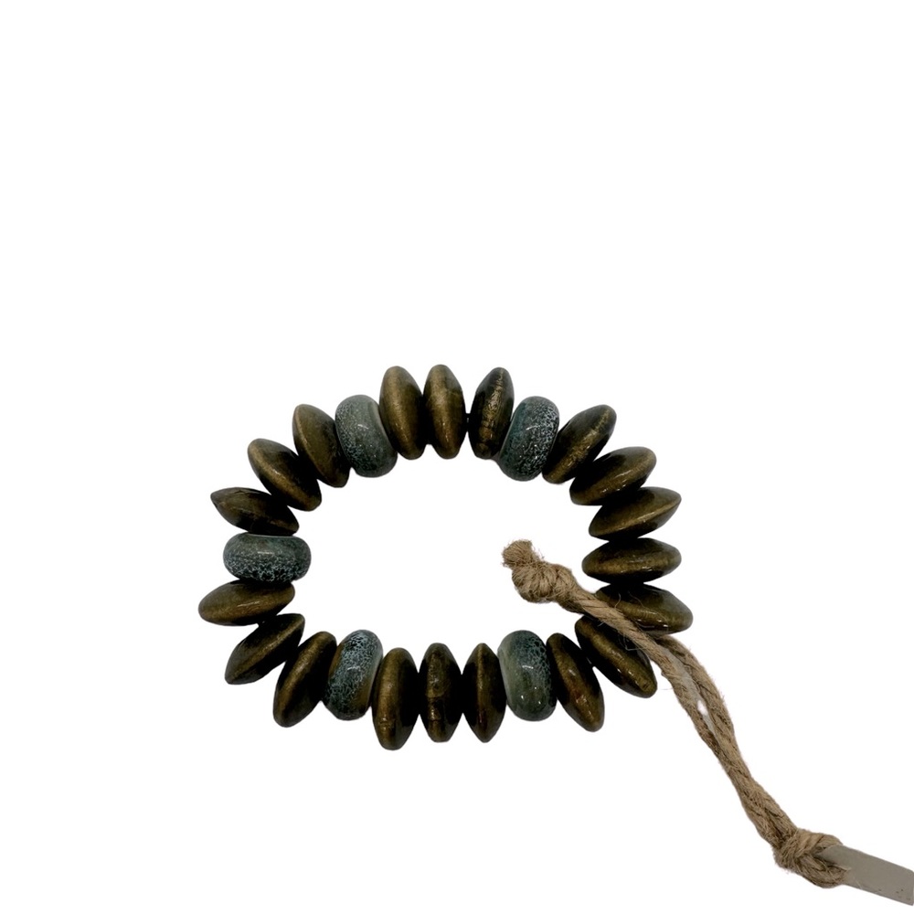 Ceramic and wood handmade, one of a kind, Chicago artist, heavy elastic cord